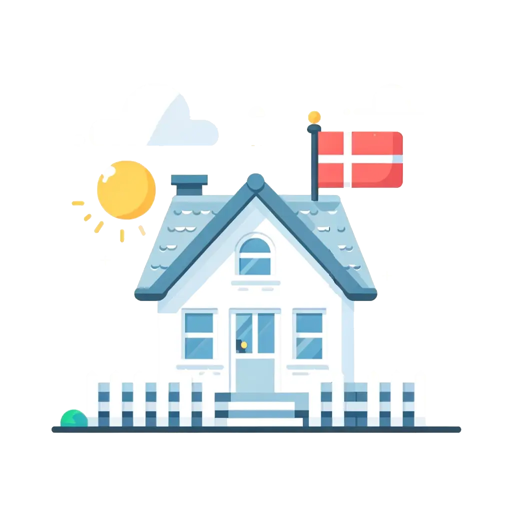 Illustration af et dansk sommerhus.